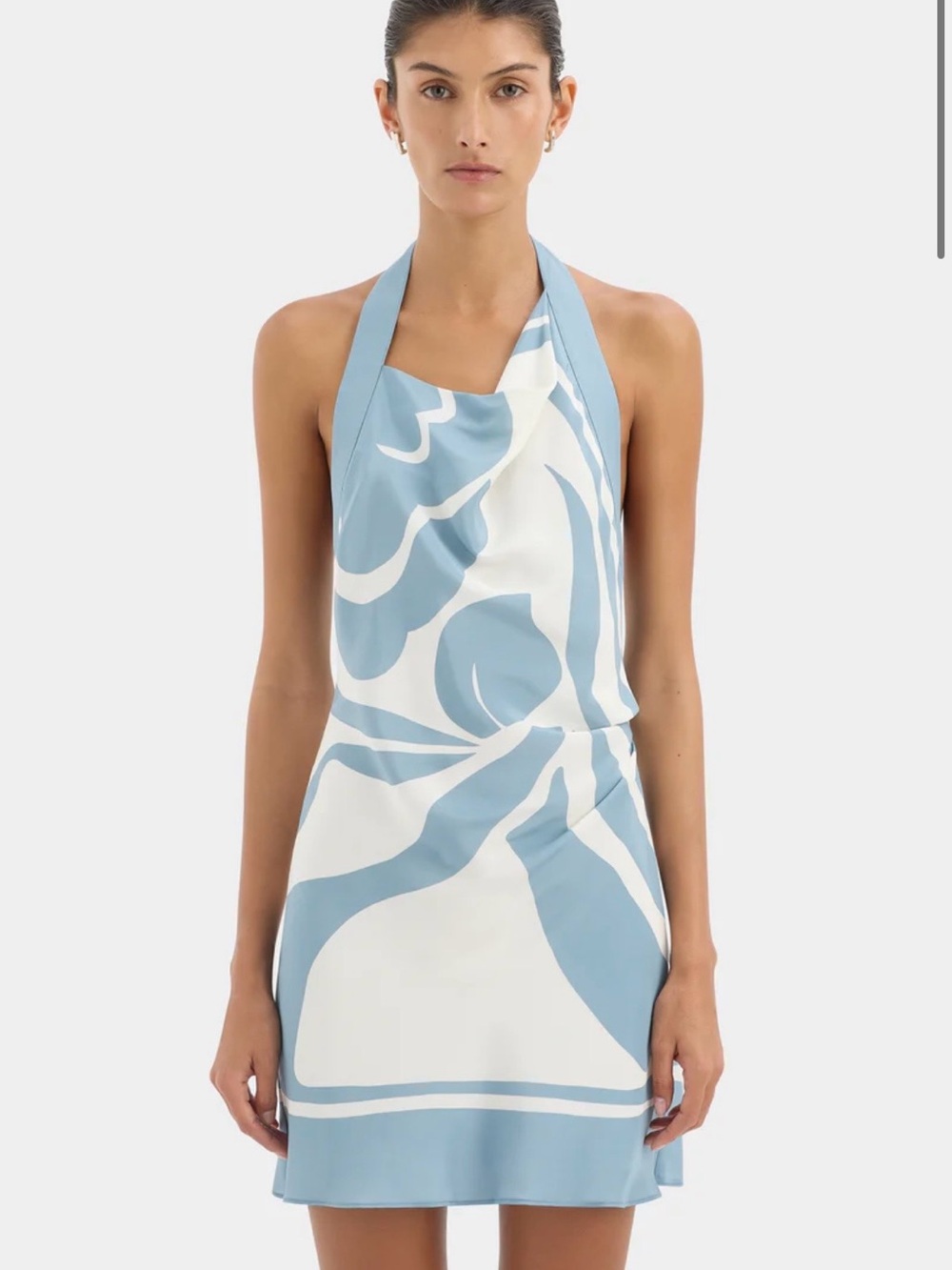 LILOU HALTER MINI DRESS in Light Blue and white